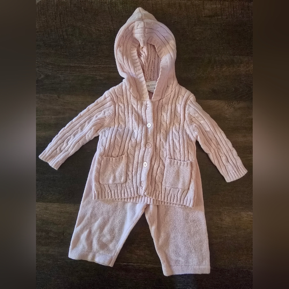 Lullaby Club Pink Cable Knit Baby Outfit